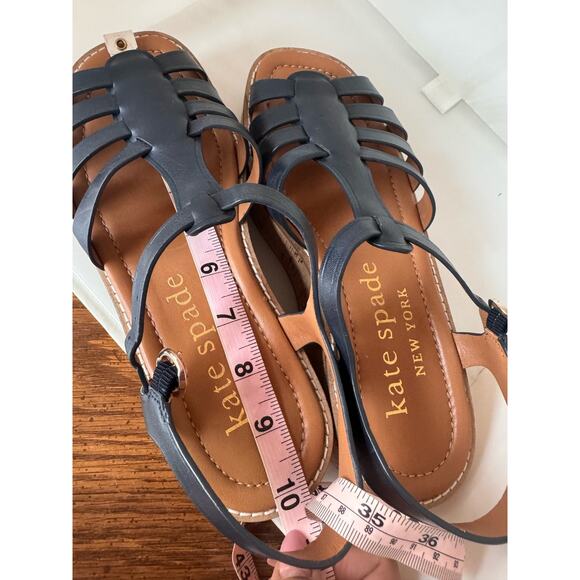 Kate Spade retro Mabel Platform Wedge Sandals Navy Blue leather  Peep Toe Sz 8.5 - Picture 11 of 11
